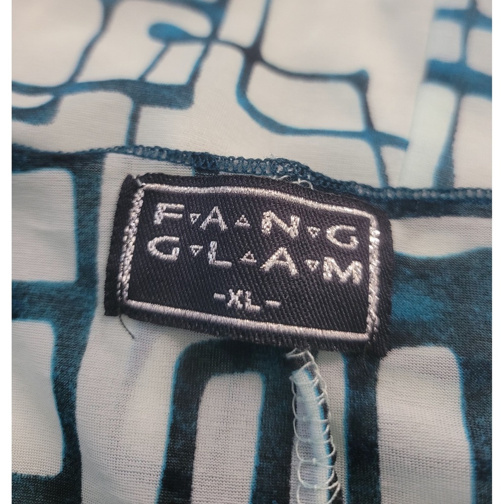 Vintage 90s Y2K Bat Wing Top Sheer Baby Blue Geometric Fang Glam L/XL Tie Waist - Picture 6 of 12